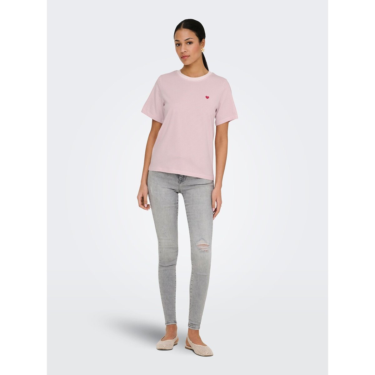 T-shirt manches courtes rayé blanc/rose, JDY