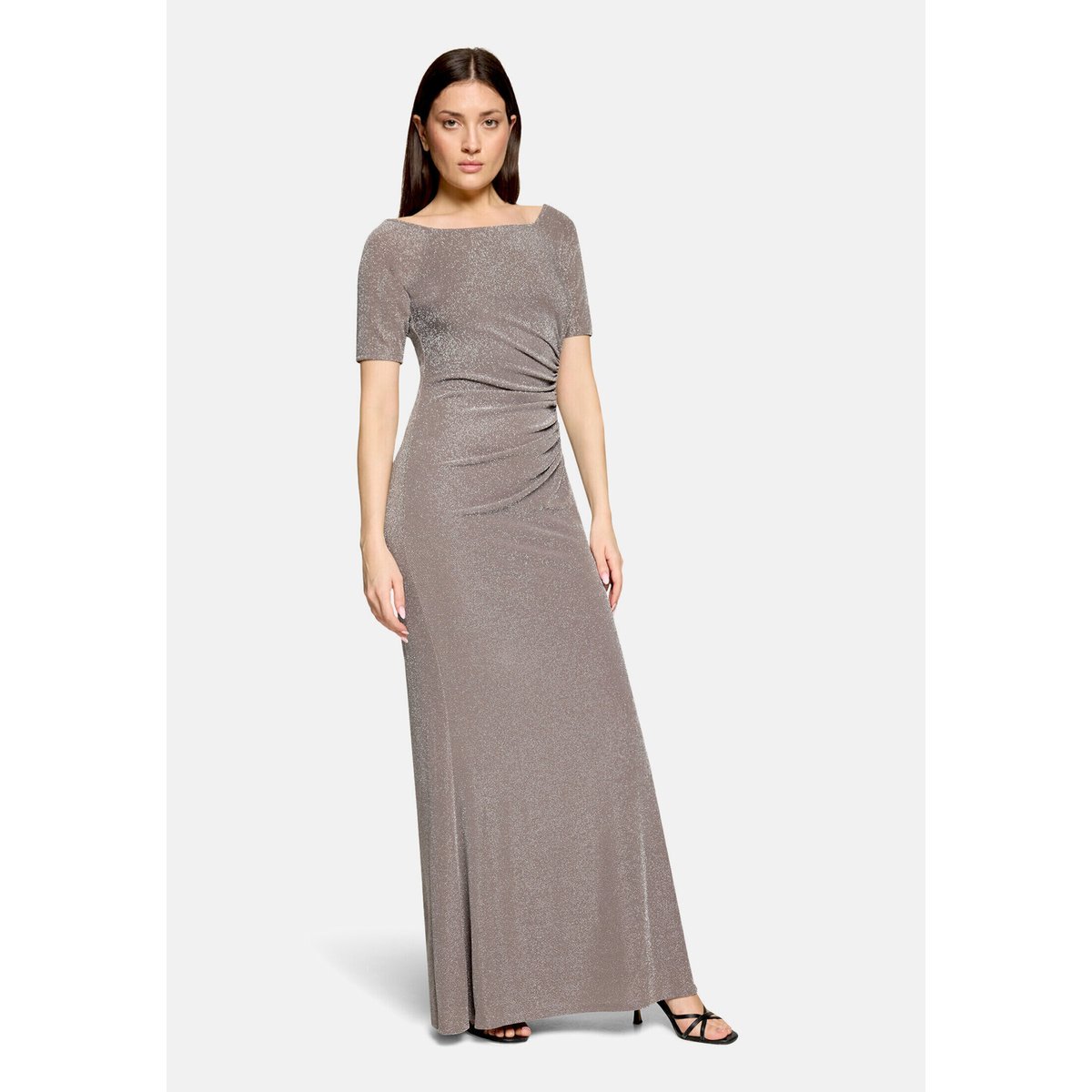 Robe de soirée au look scintillant taupe/silver, VERA MONT