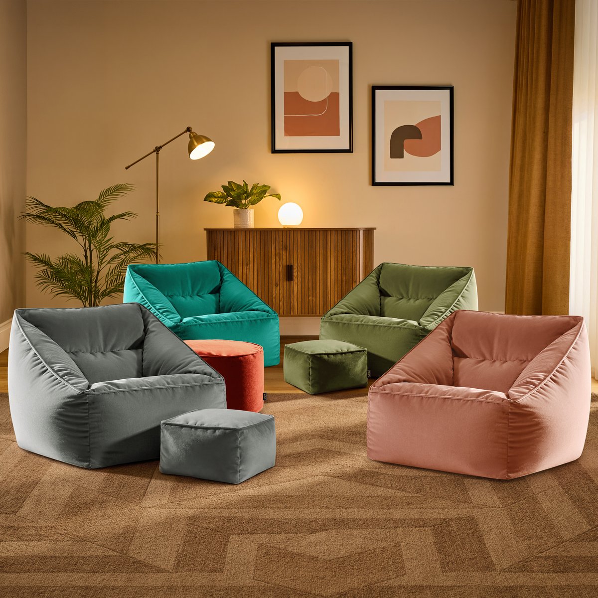 Pouf fauteuil salon en velours mat Oeko-Tex® - NATALIA gris anthracite, ICON