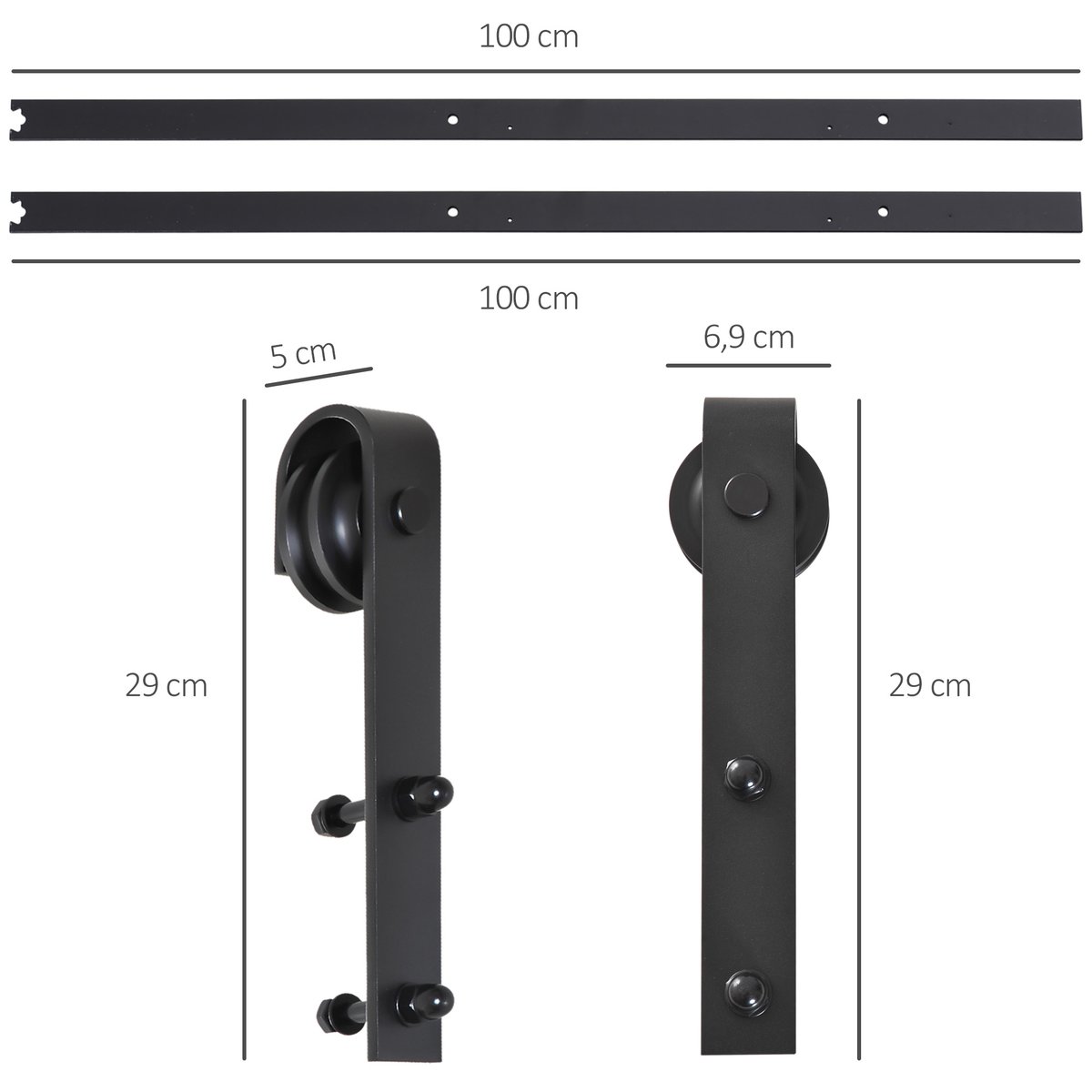 Kit de quincaillerie pour porte coulissante noir, HOMCOM