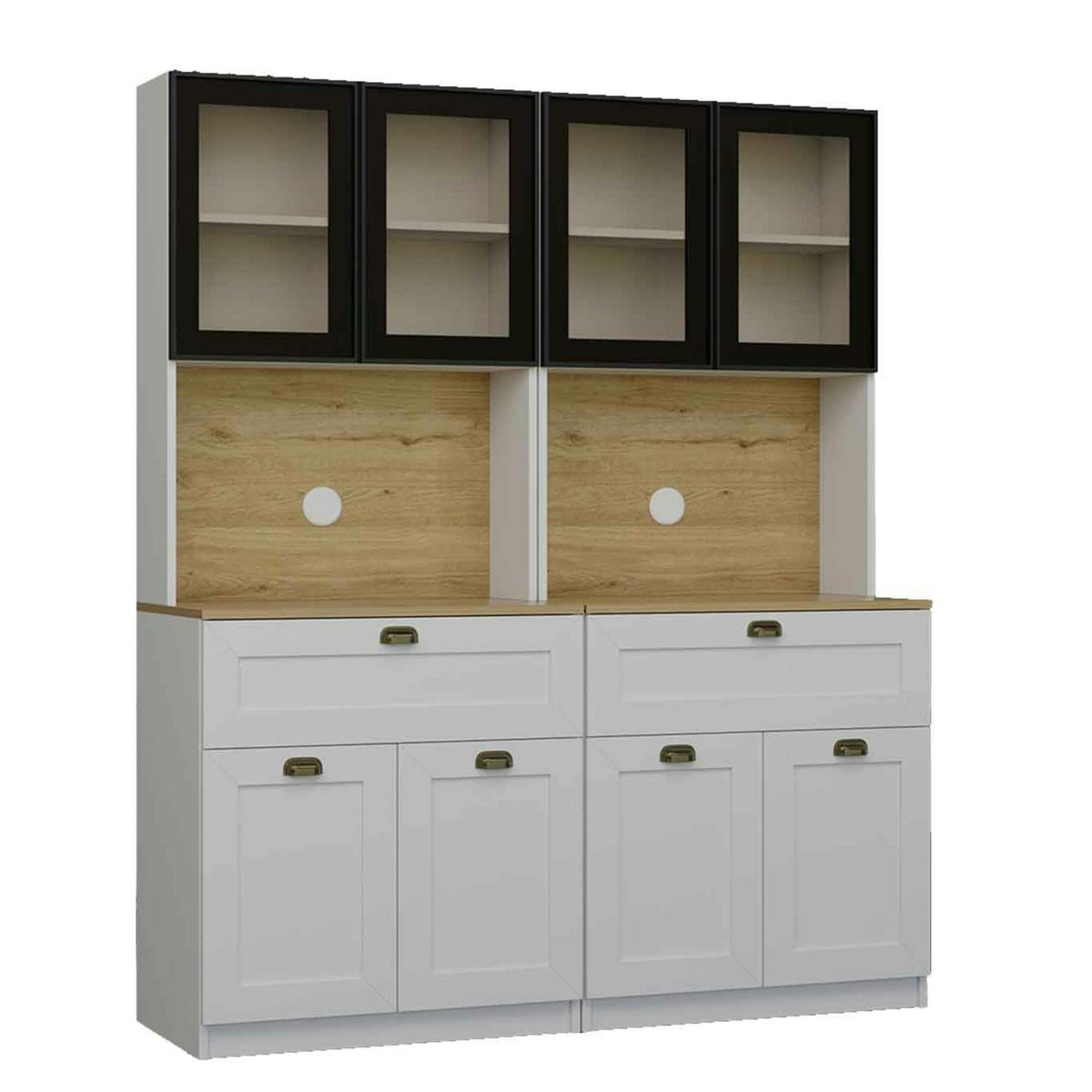 Vaisselier de cuisine à LED 8 portes décor blanc et noir AURA blanc, PIER IMPORT