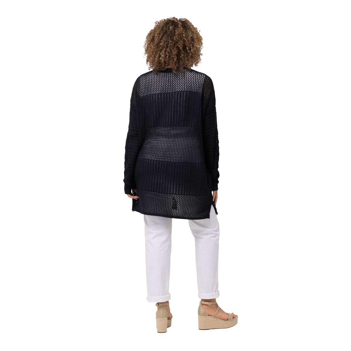 Cardigan oversize en maille ajourée. marine, ULLA POPKEN