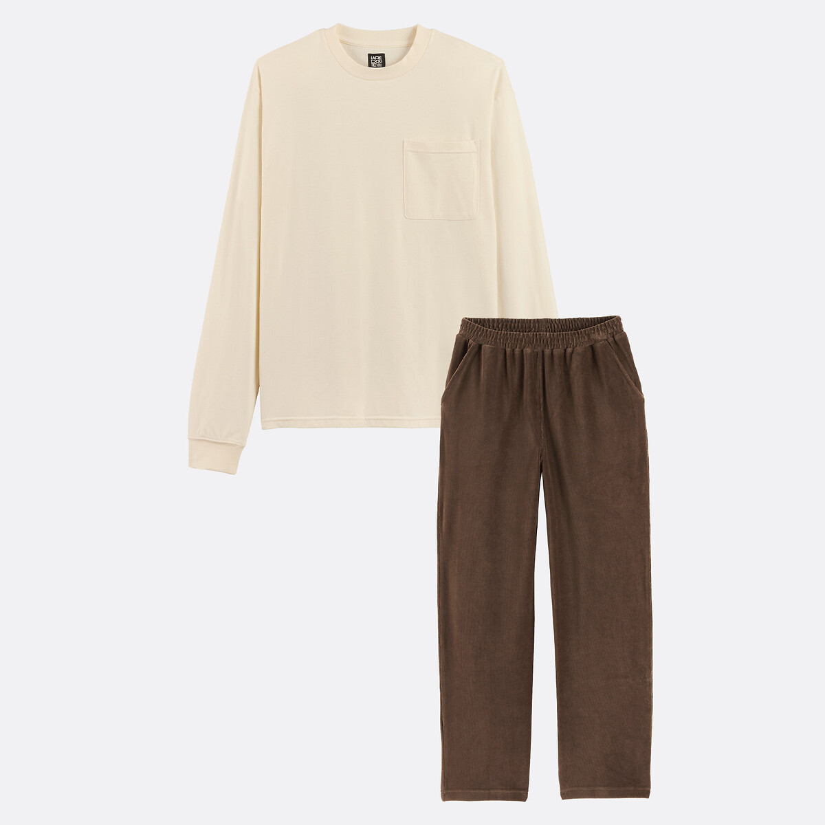 Pyjama en velours ecru + marron, LA REDOUTE COLLECTIONS