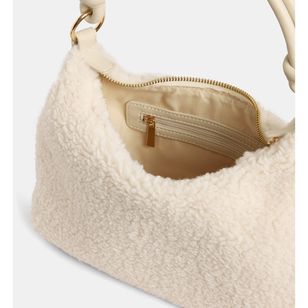 Sac à main shea bandoulière effet shearling beige naturel, GALERIES LAFAYETTE