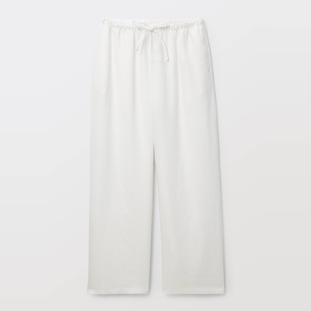 Pantalon en lin avec cordon à la taille blanc, MONOPRIX
