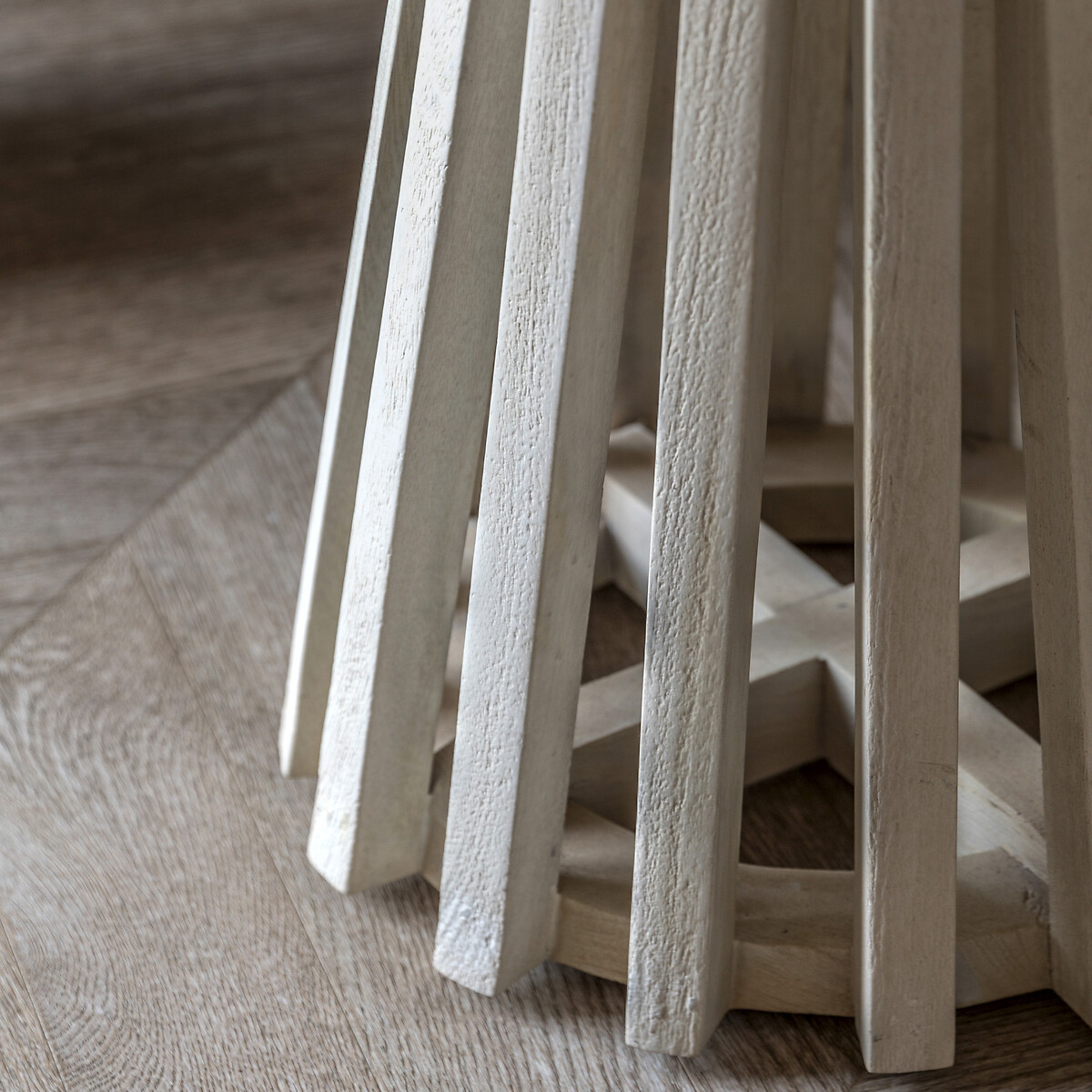 Savoy Round Slatted Wood & Marble Side Table natural/white, SO'HOME