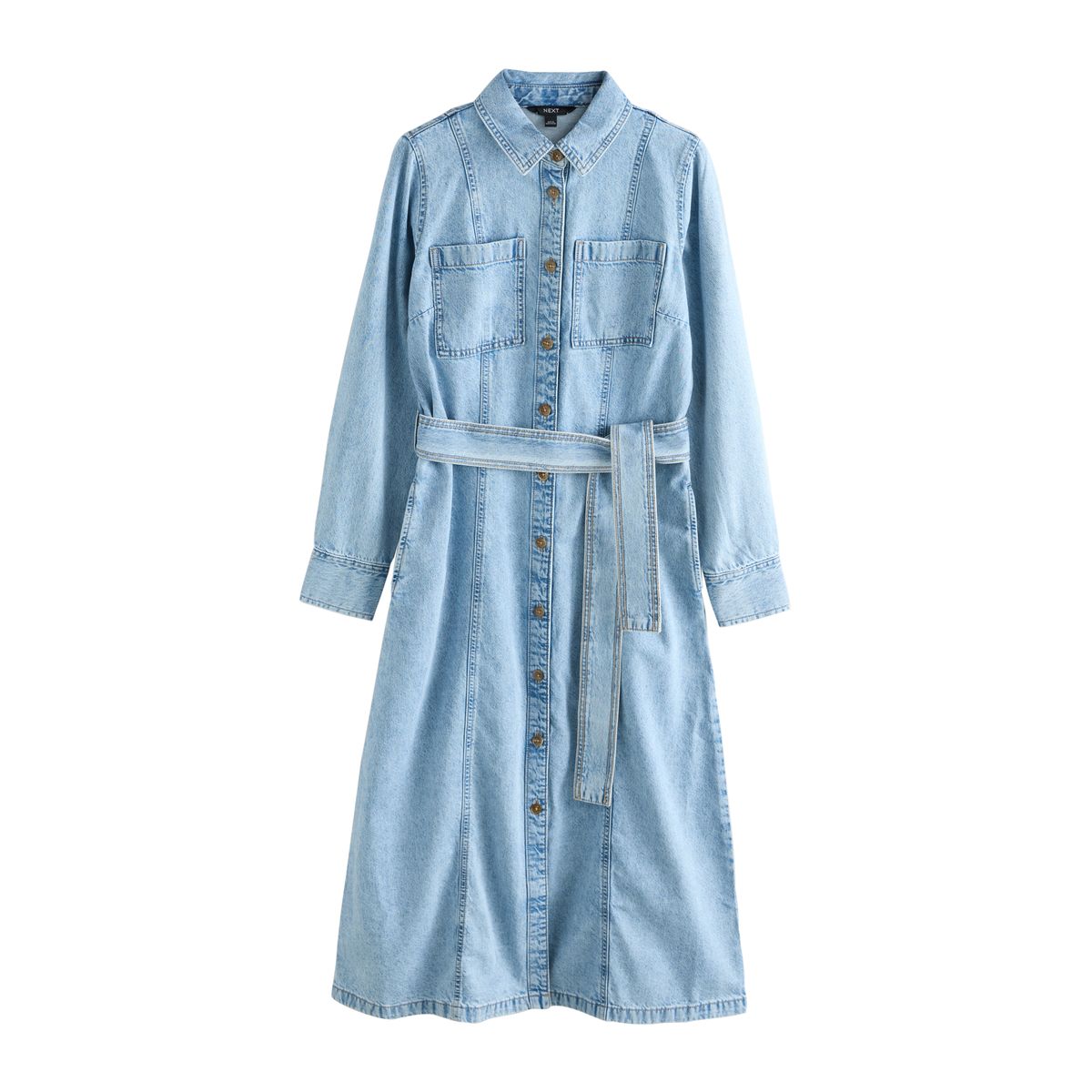 Robe chemise midi en denim avec ceinture bleach blue, NEXT