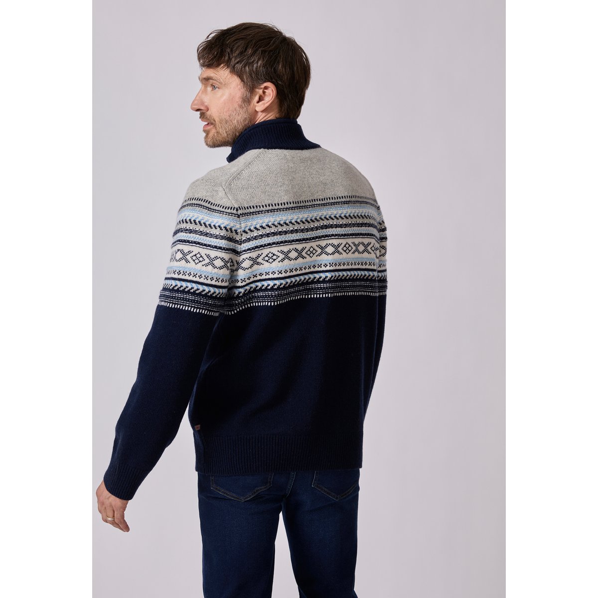 Gilet zippé jacquard bleu marine jacquard, DAMART