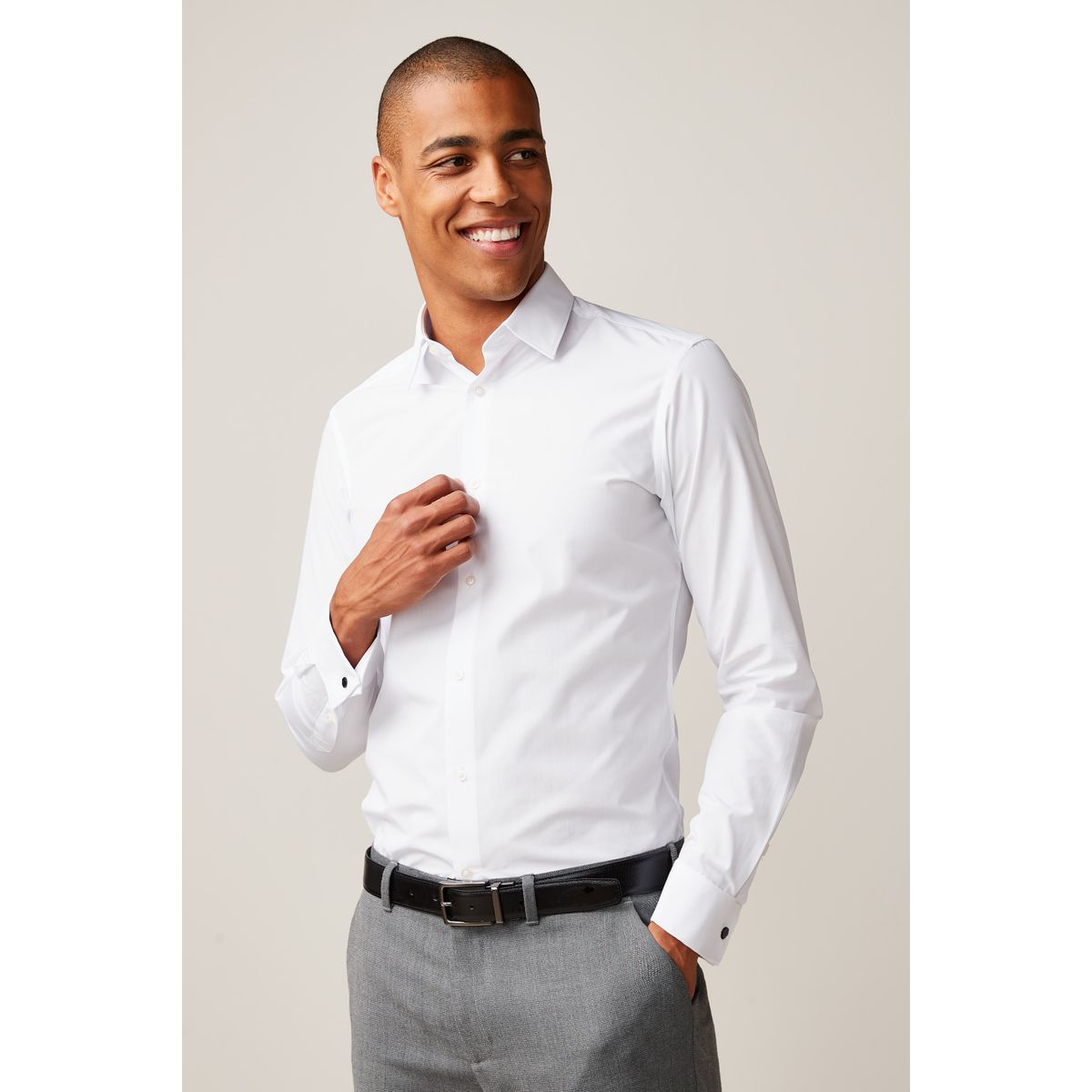 Chemise facile d'entretien à poignet double blanc, NEXT