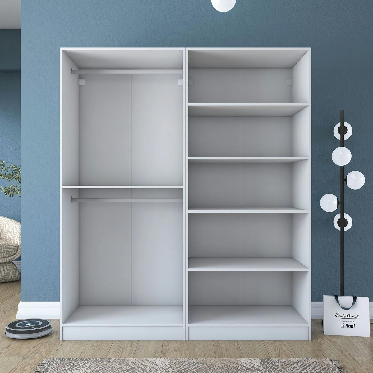 Armoire penderie blanche 4 portes 2 tringles BYRON blanc, PIER IMPORT
