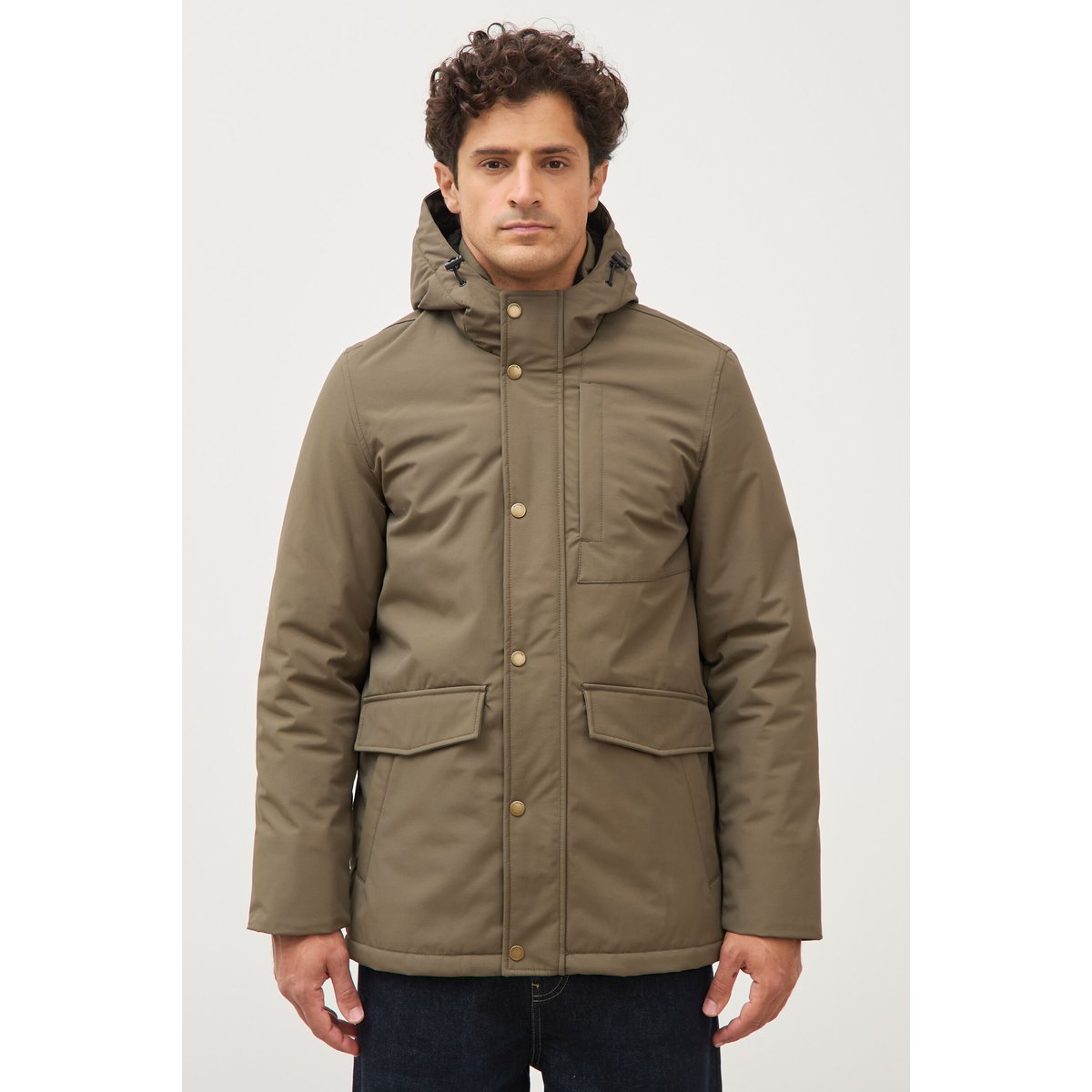 Parka longue droite à capuche taupe, BONOBO