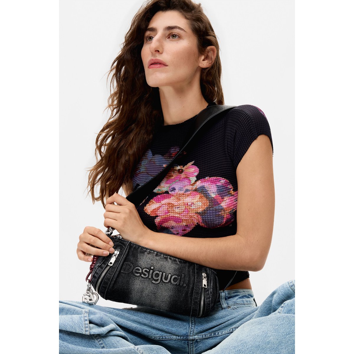 Sac en denim moyen noir, DESIGUAL