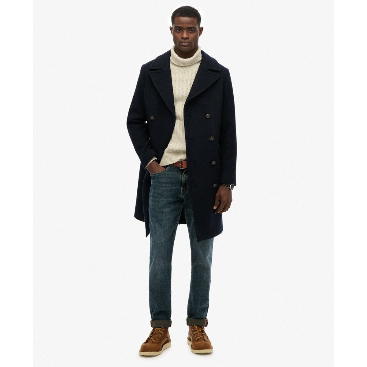 Manteau Long en Laine Mélangée - The Merchant Store bleu marine éclipse, SUPERDRY