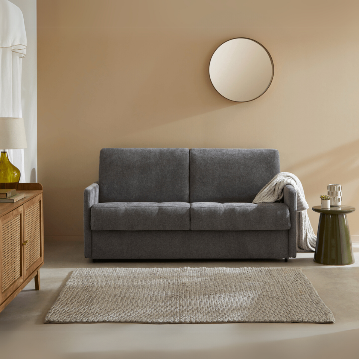 Canapé 3 places convertible en tissu Matelas 14cm - COSENZA gris, CALICOSY