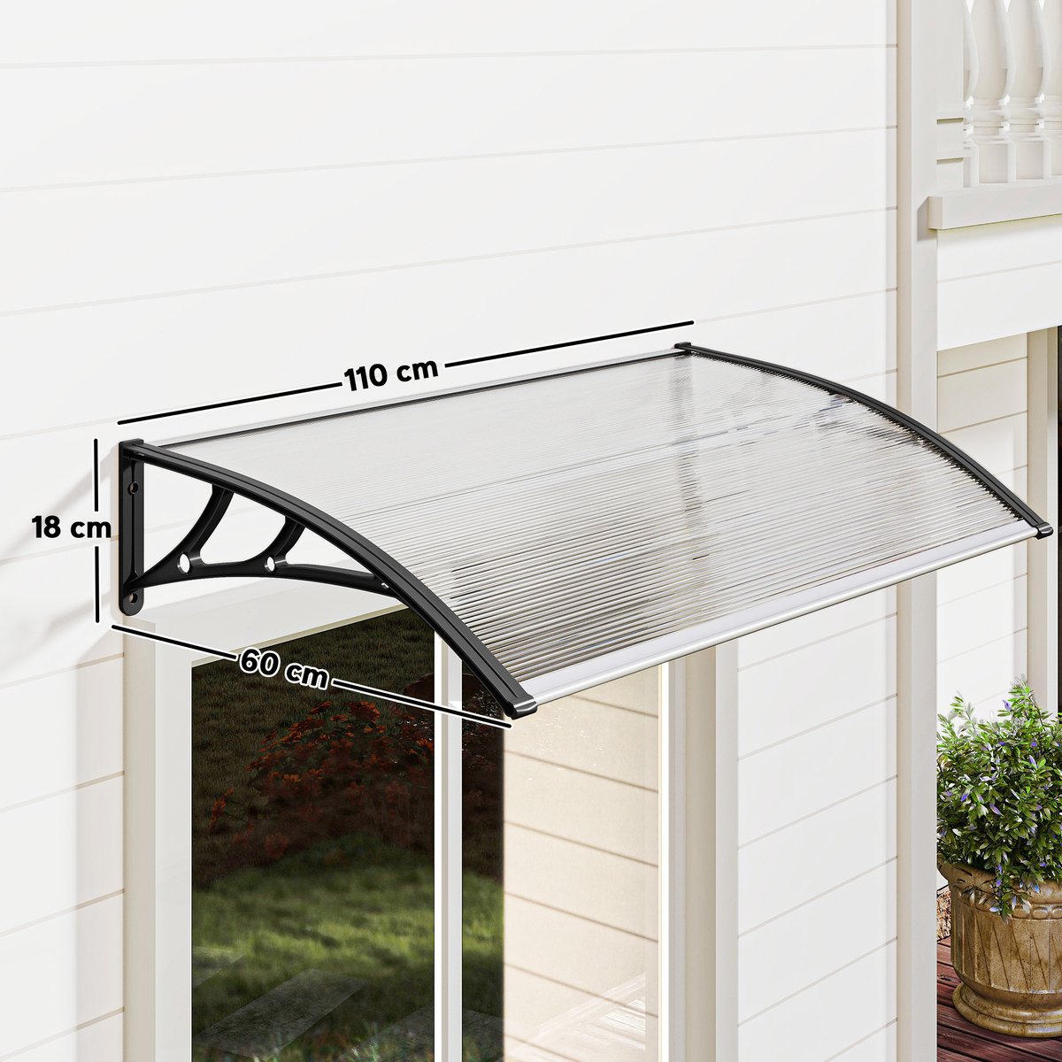 Auvent de porte Polycarbonate Transparent transparent, OUTSUNNY