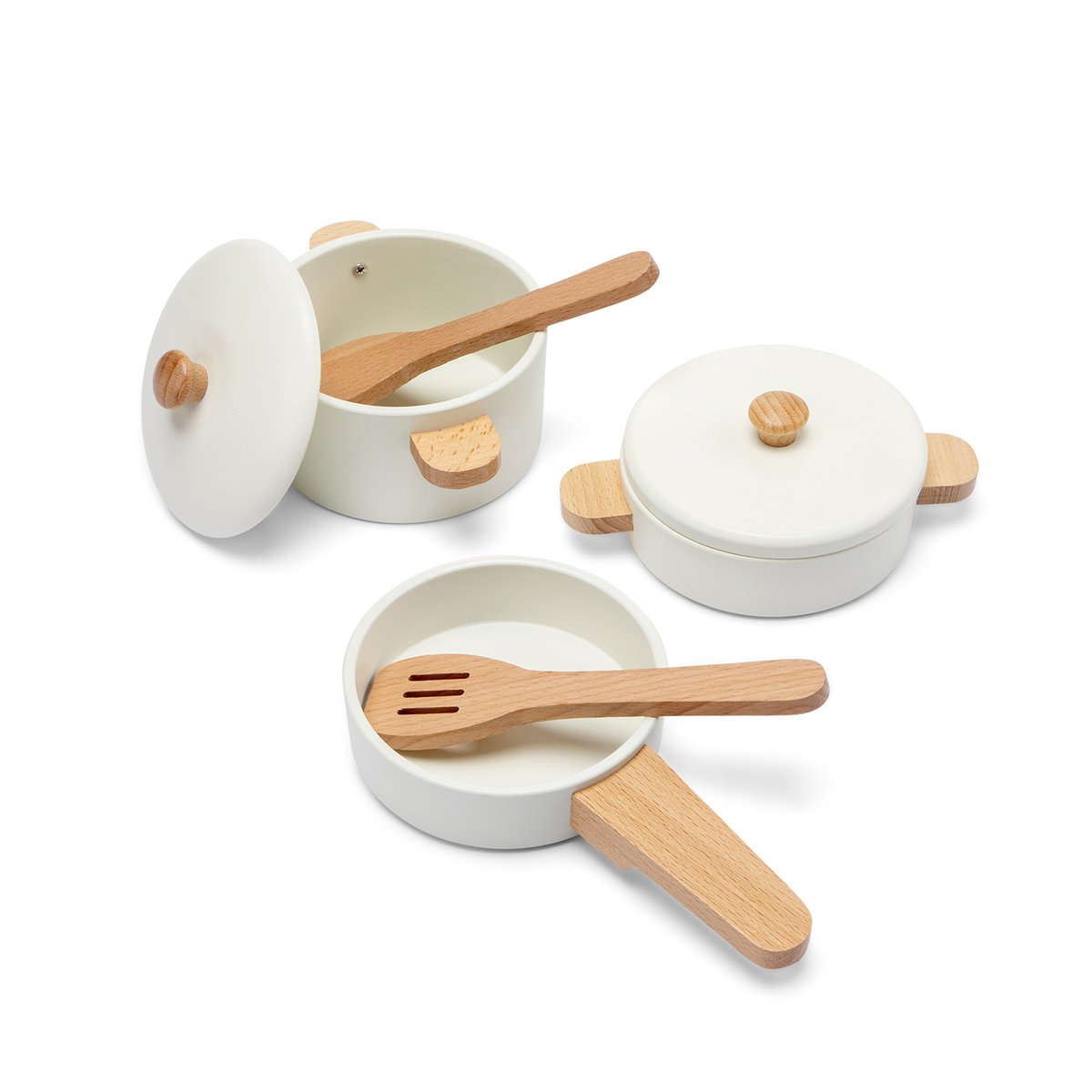 Ensemble de casseroles en bois blanc, NEW CLASSIC TOYS