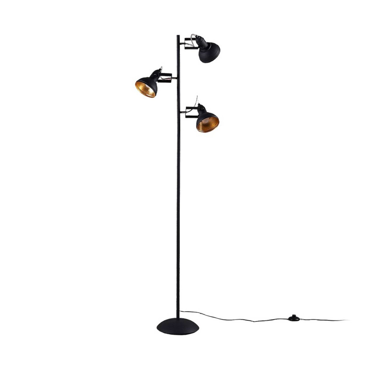 Lampadaire en métal industriel, Lilly noir, or, LINDBY