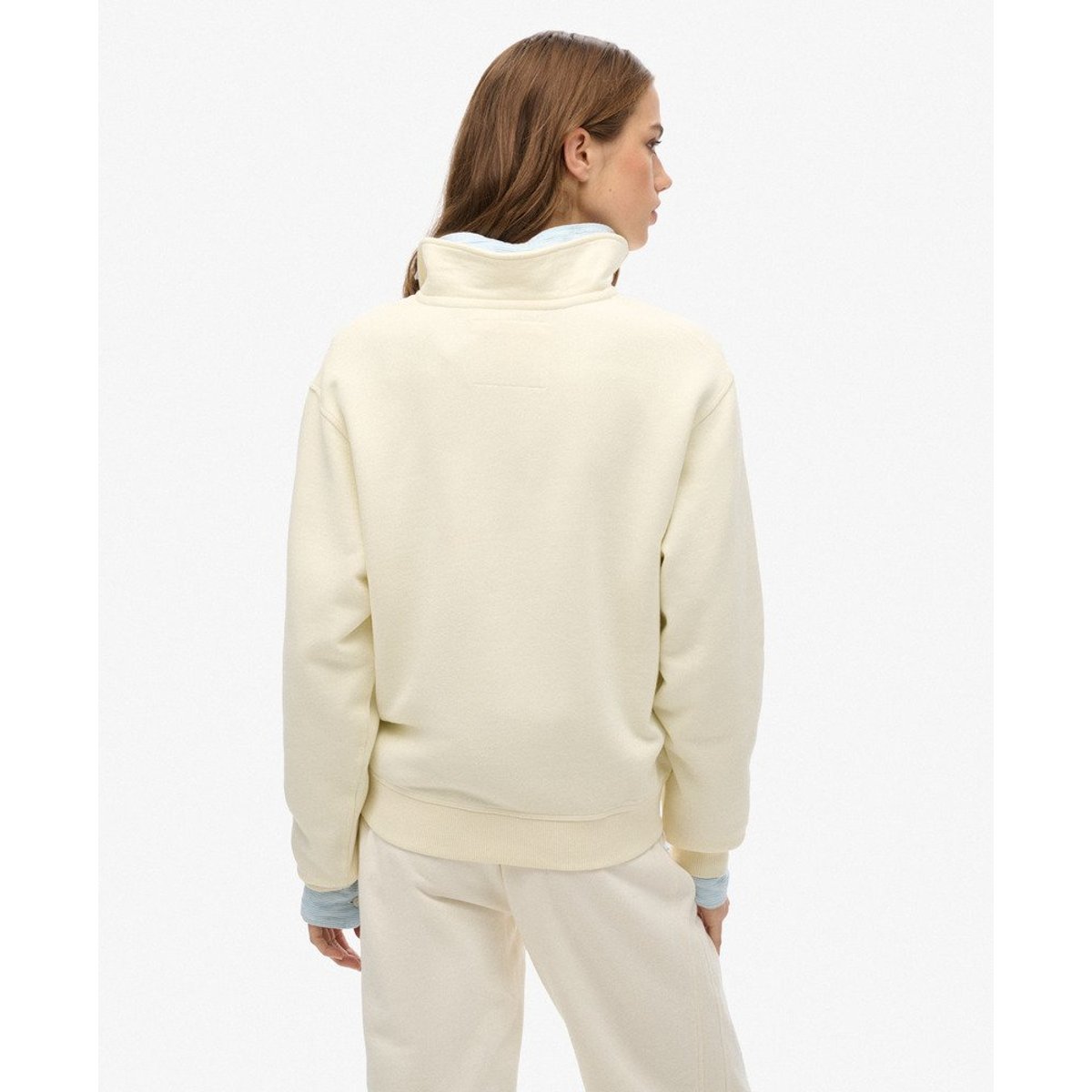 Sweatshirt Col Zippé Athletic Essentials blanc cassé, SUPERDRY
