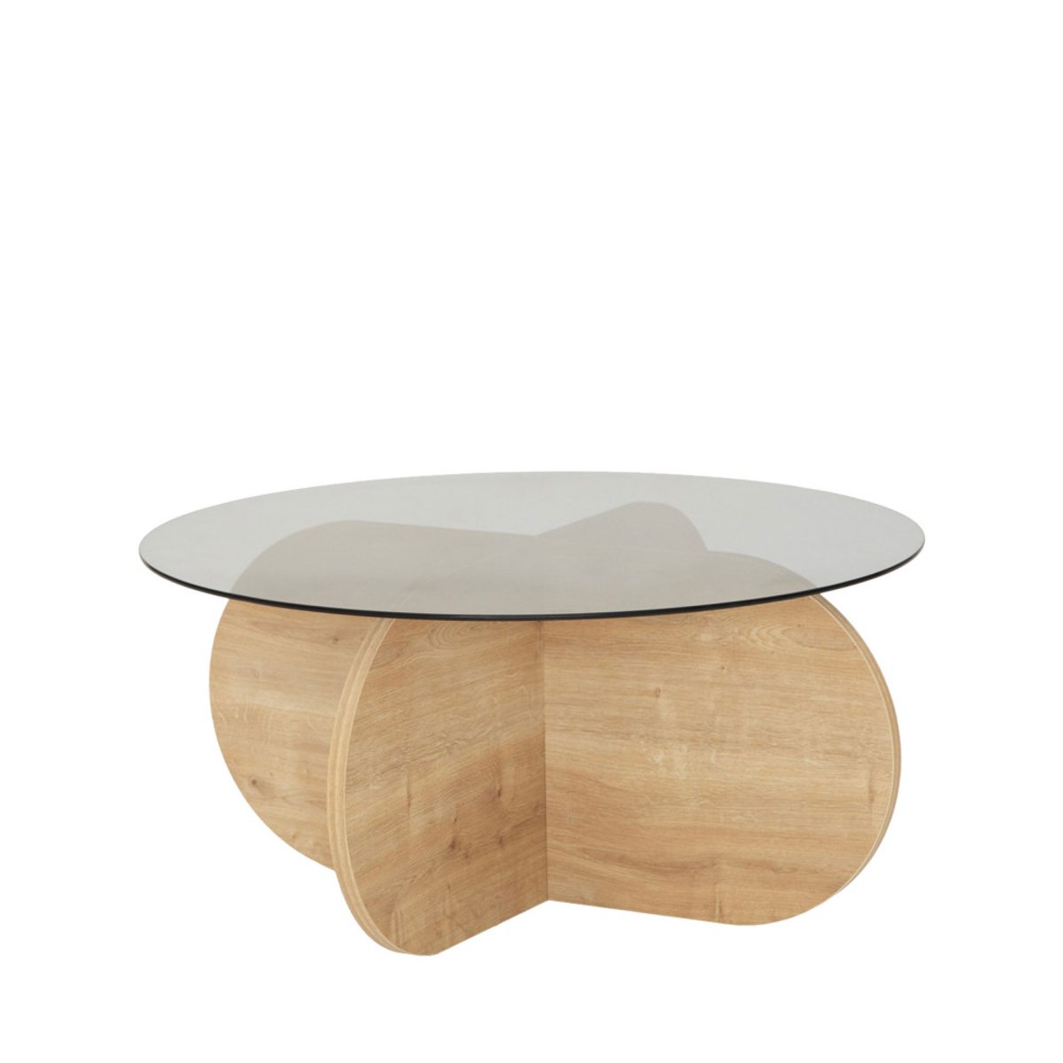 Table basse ronde en verre trempé et bois  75cm- BULLY I bois clair, DRAWER