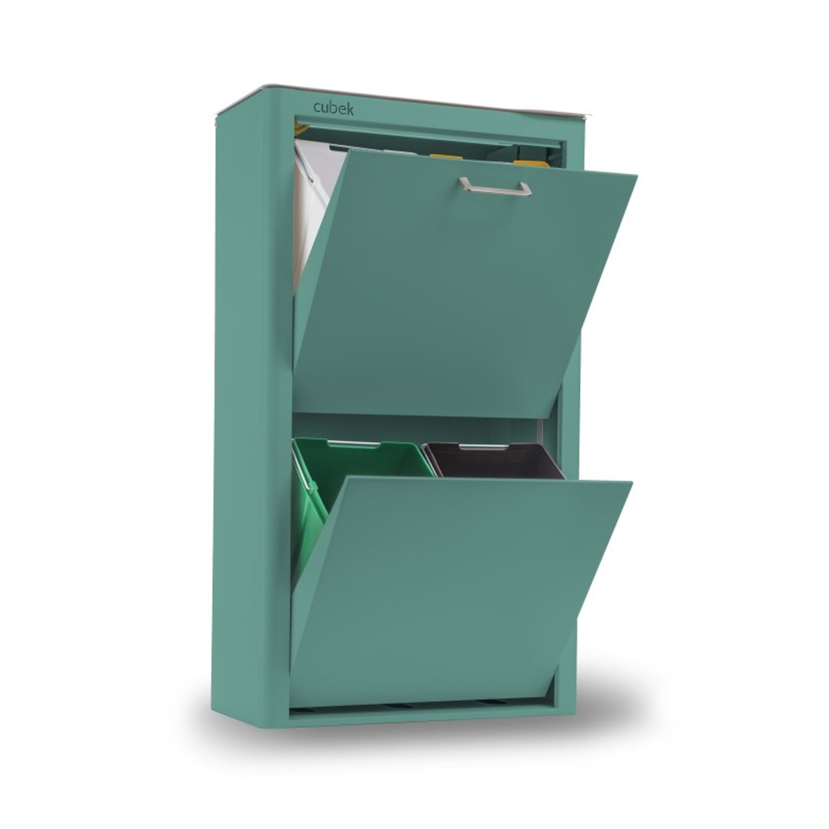 Poubelle de tri cuisine 4 compartiments, capacité 80 L, CUBEK, un meuble grande capacité pour organiser le tri des déchets turquoise, DON HIERRO