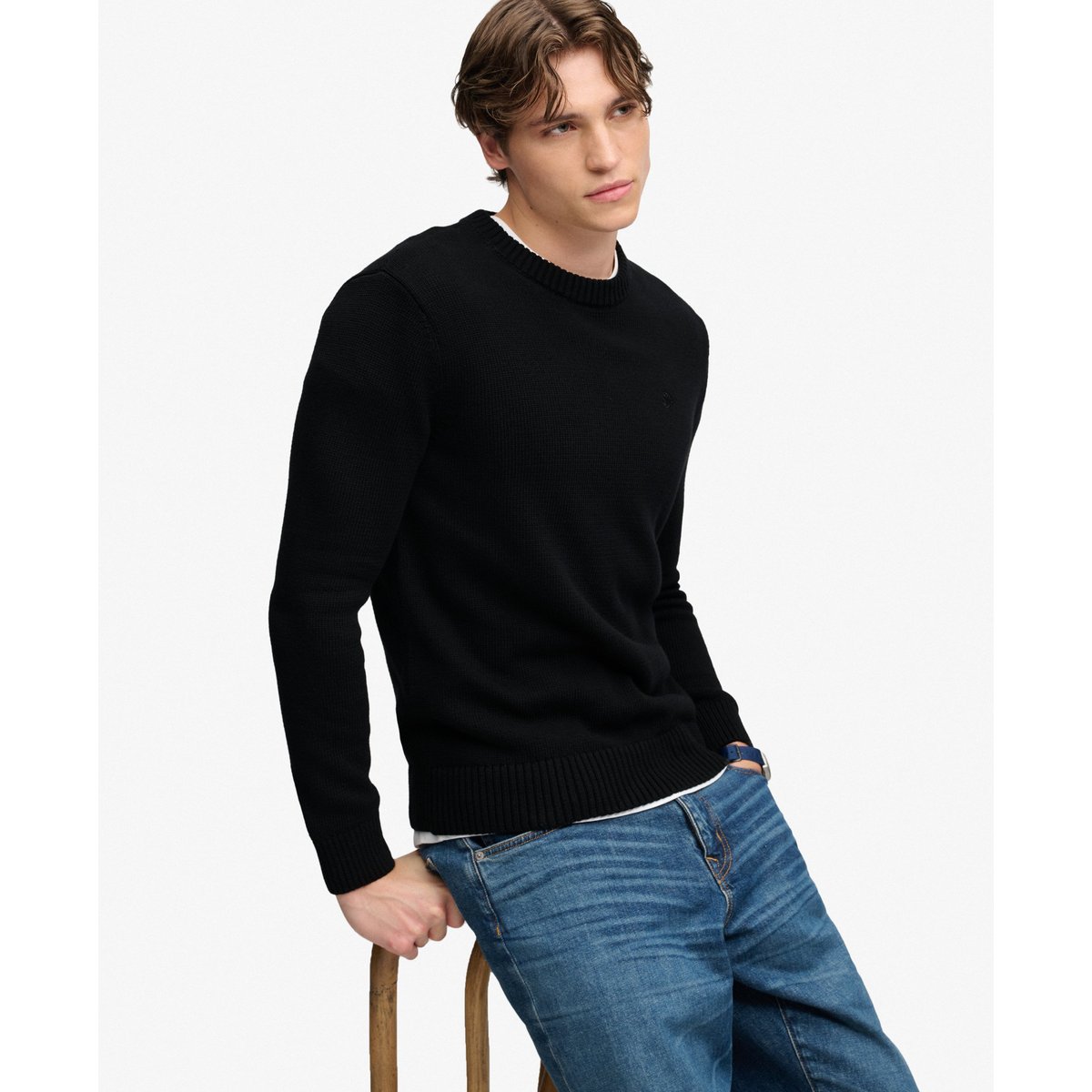 Pull en coton Preppy noir, SUPERDRY