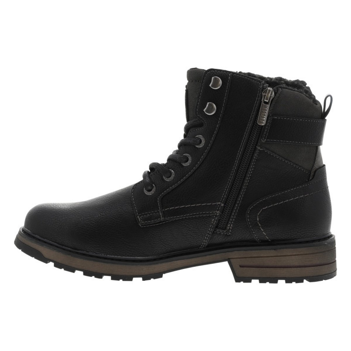 Bottines brunes à talon décroché bas avec un zip et des lacets ronds noires, MUSTANG