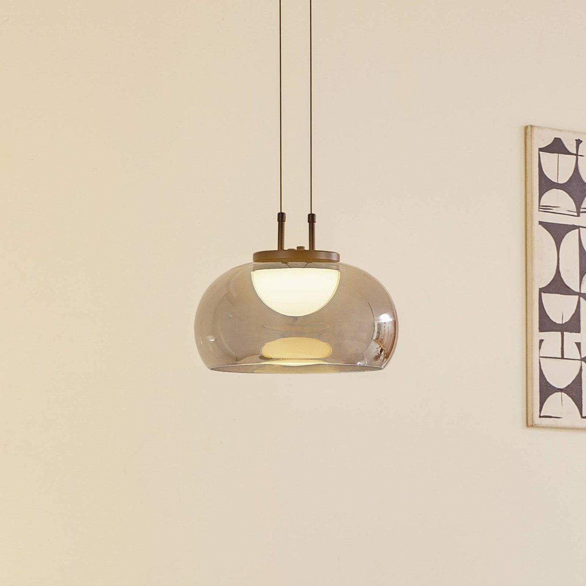 Suspension en verre moderneLED, Dain gris fumée, noir, LUCANDE