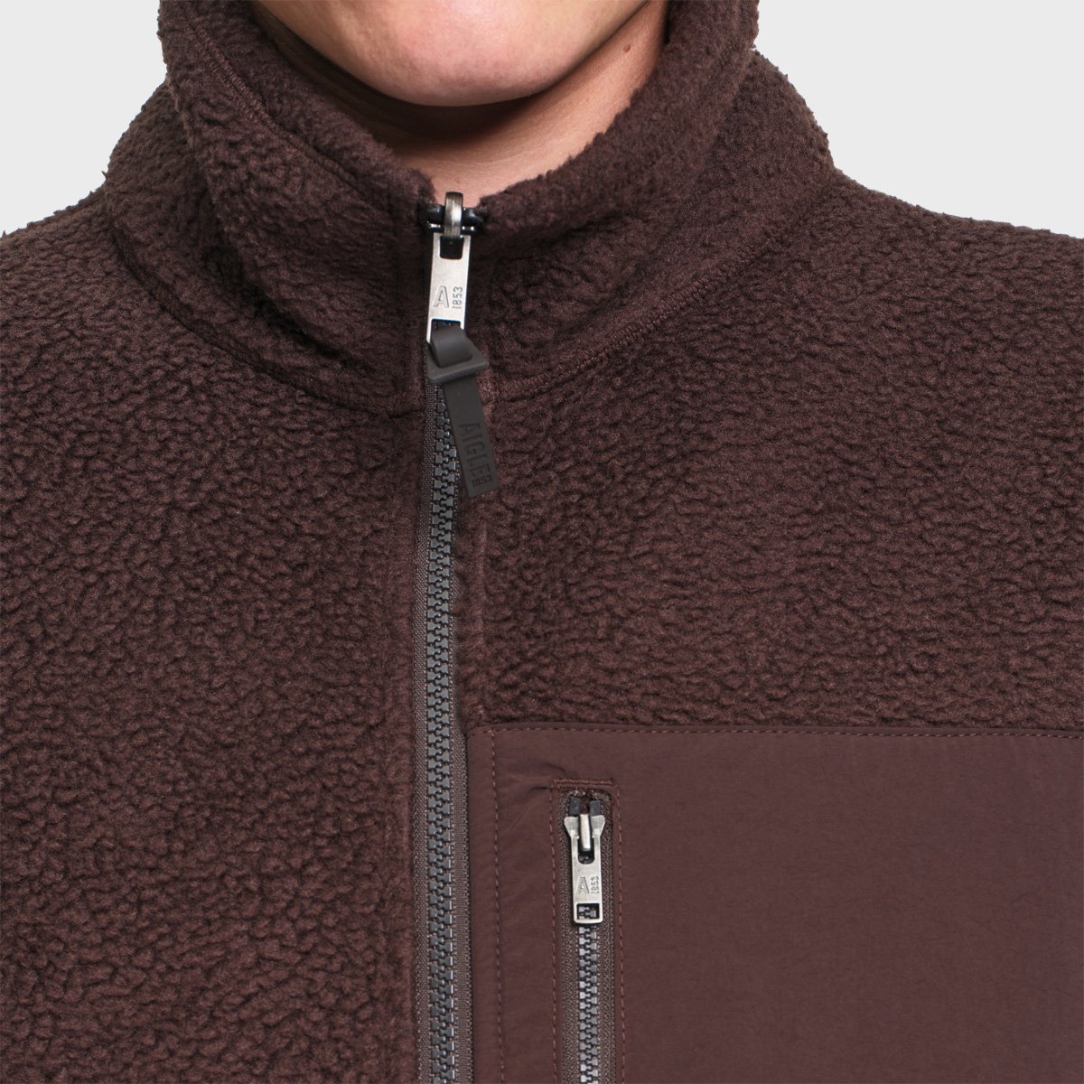Gilet sherpa recyclé col montant zippé T-KIT chocolat, AIGLE