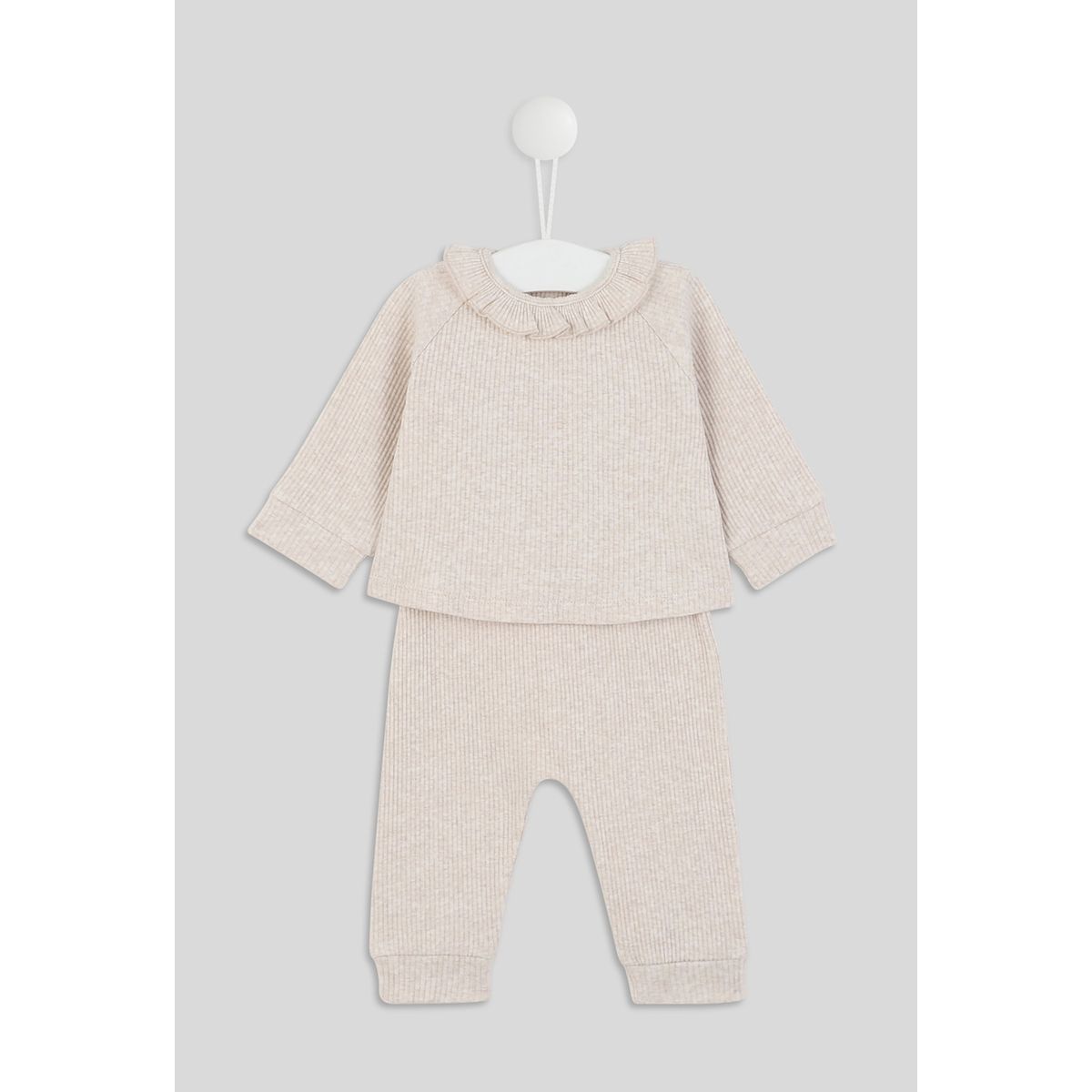 Ensemble côtelé uni en rib, en coton certifié Oeko-Tex beige chine, BOUT'CHOU