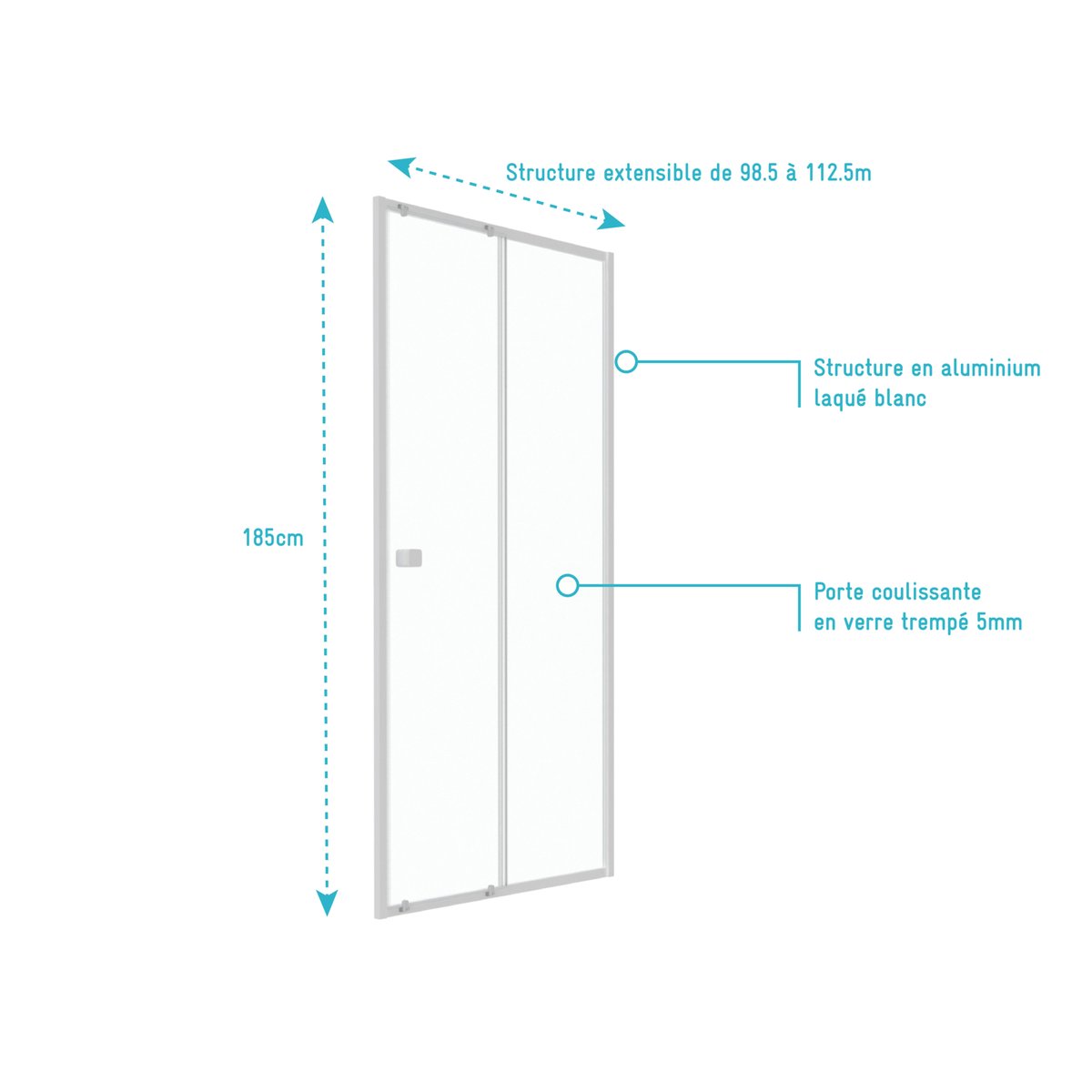 Porte de douche coulissante en verre trempé blanc, HOME MAISON