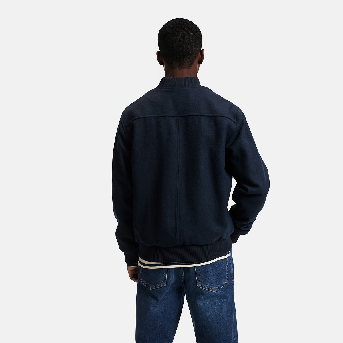 Blouson bomber en drap de laine bleu marine, LA REDOUTE COLLECTIONS