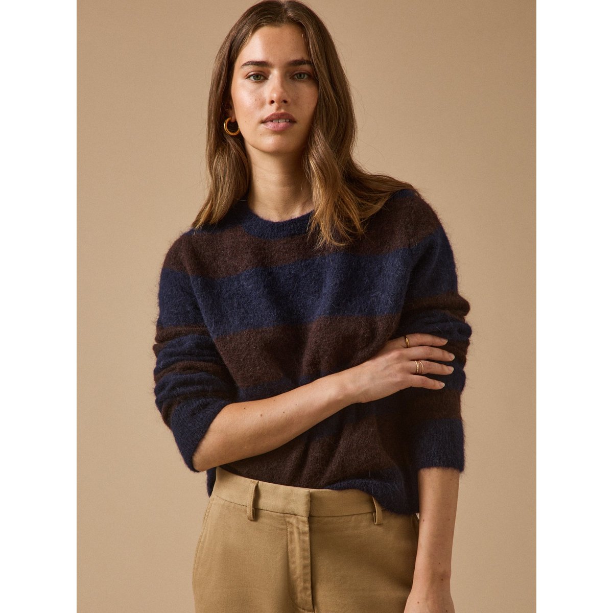 Pull rayé bicolore rayure marine/chocolat, CYRILLUS