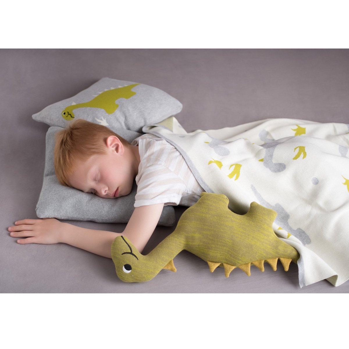 Couverture plaid en coton bio TRICOT écru, dino, SEVIRA KIDS
