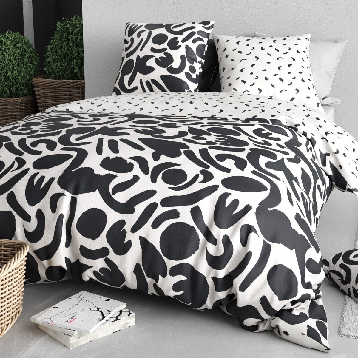 Parure housse de couette en coton imprimée, Maori noir, C DESIGN HOME TEXTILE