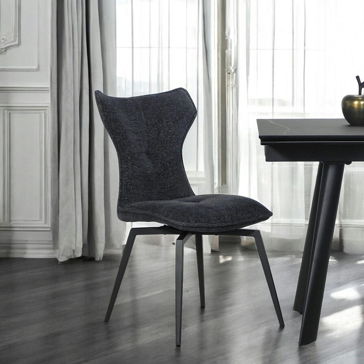 Chaise anthracite pivotante en velours avec passepoil (lot de 2) LOMBARDIE anthracite, PIER IMPORT