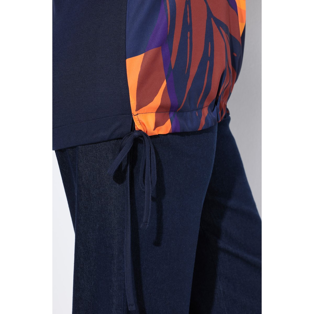 T-shirt col tunisien et manches 3/4 marine, ULLA POPKEN