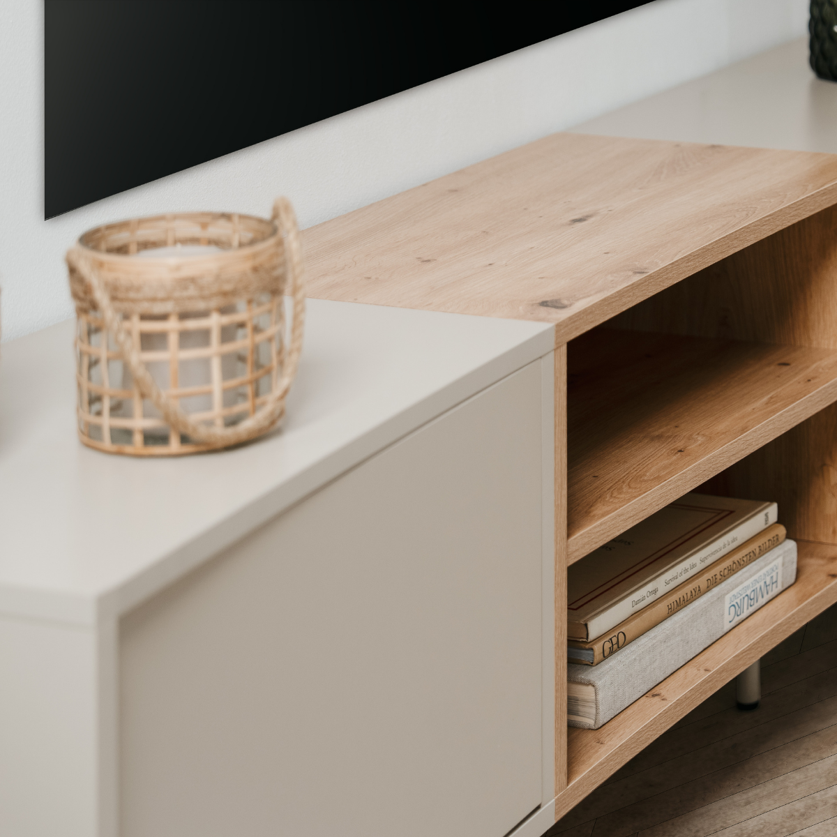 Meuble TV 2 niches, 2 portes MYR beige, CALICOSY