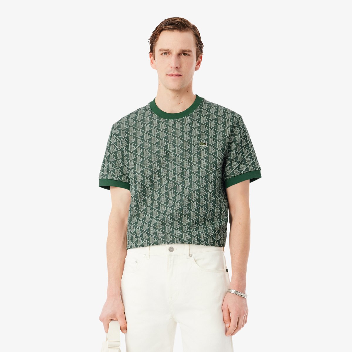 T-shirt jacquard monogramme vert-d1r, LACOSTE