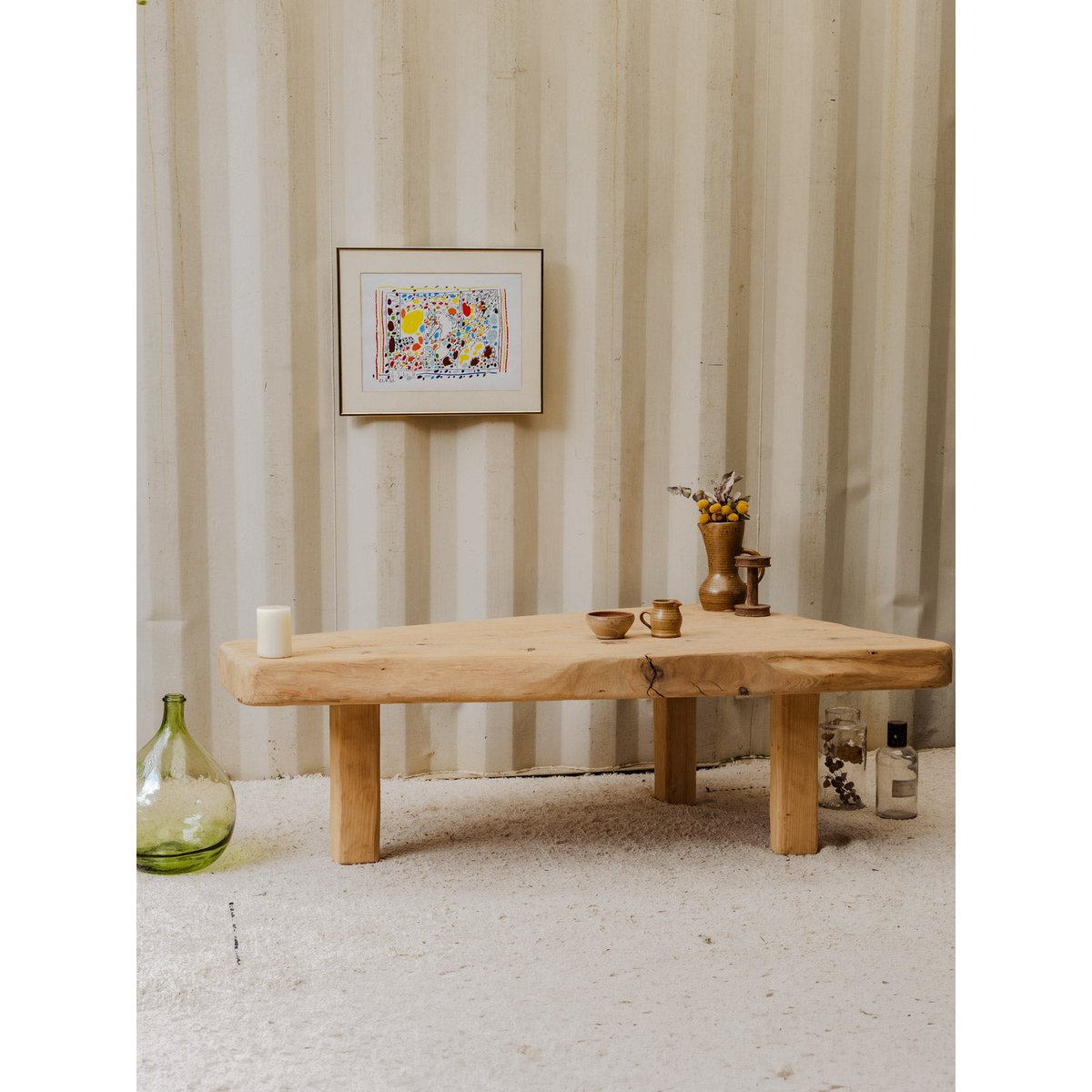 Table basse rustique en bois Léonie N°970 - Bon état bois clair, DEBONGOUT