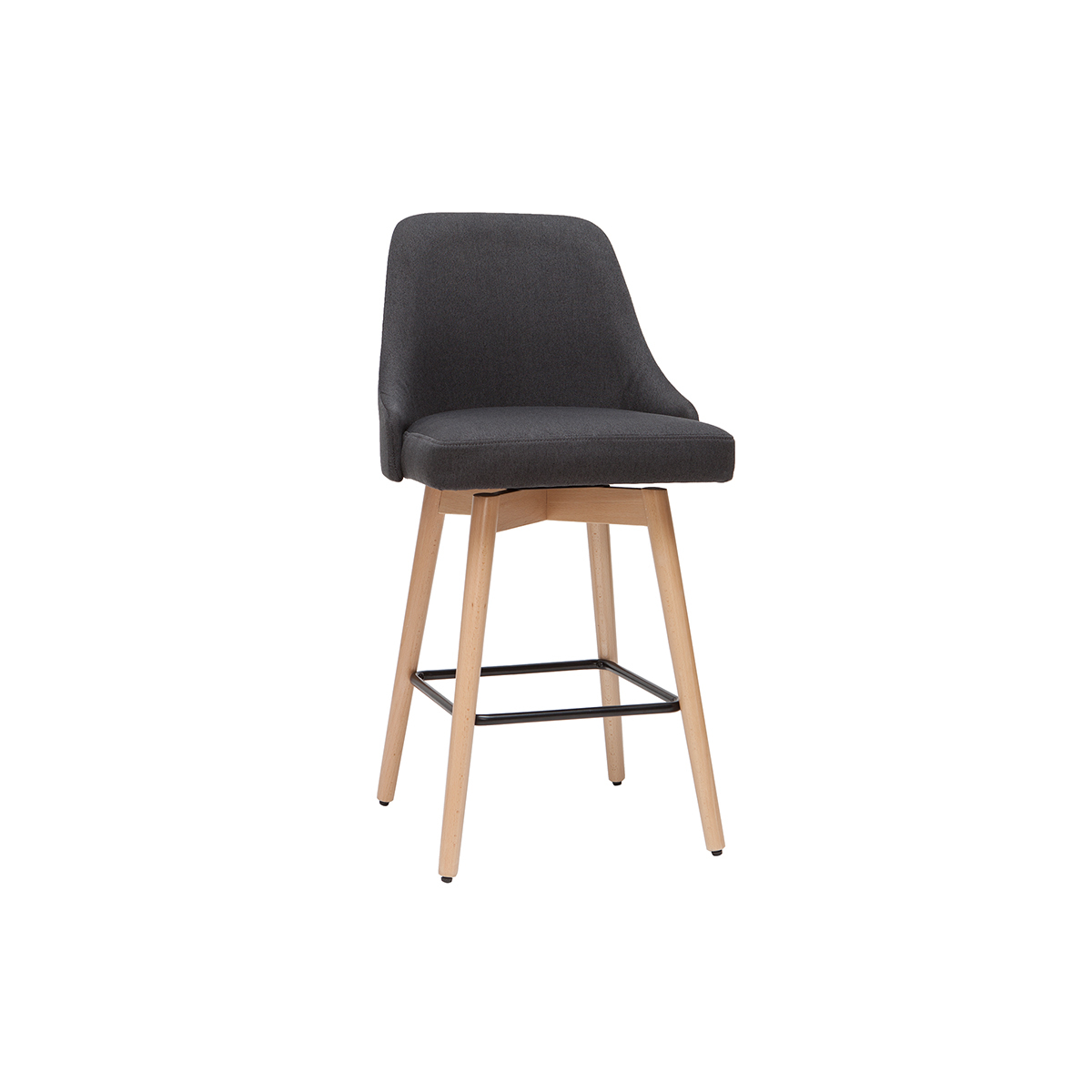 Tabourets de bar scandinaves pivotants 360° en tissu effet velours texturé terracotta et bois hêtre massif H65 cm (lot de 2) HASTA gris foncé, MILIBOO