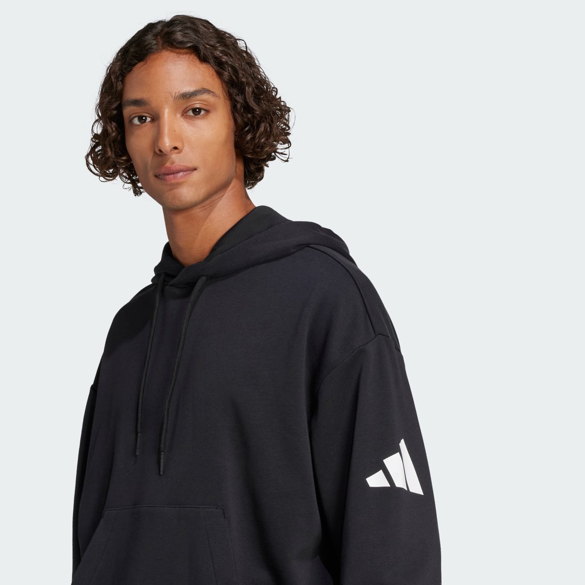 Sweat-shirt à capuche ample French terry logo à 3 bandes Essentials black / white, ADIDAS SPORTSWEAR