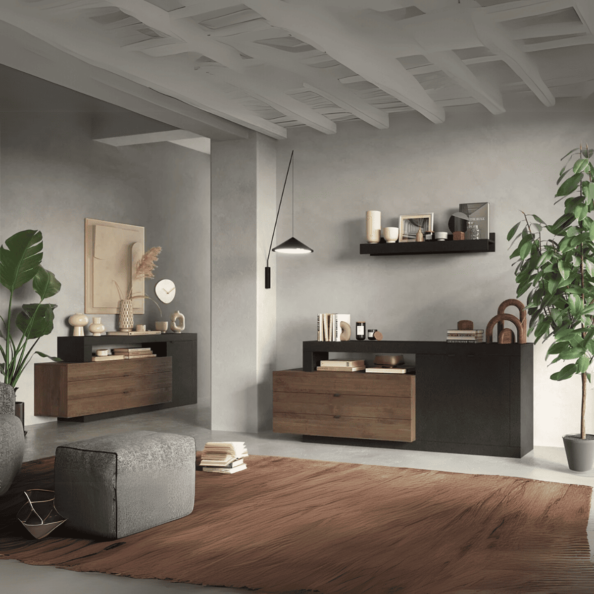 Buffet 1 porte et 3 tiroirs L160 cm - JOURNEY noir, CALICOSY