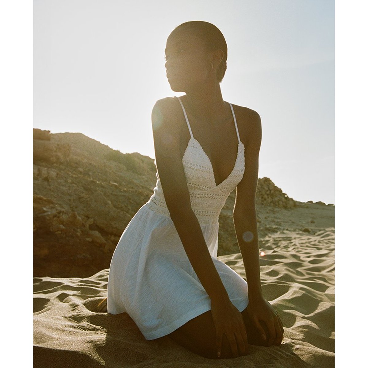 Robe courte en jersey et dentelle blanc cassé, SUPERDRY