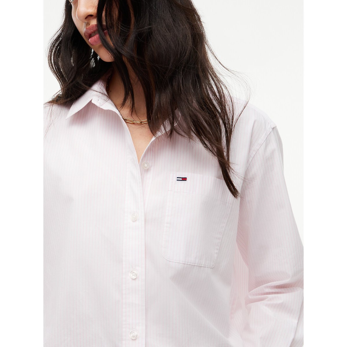 Chemise rayée manches longues rayé rose, TOMMY JEANS