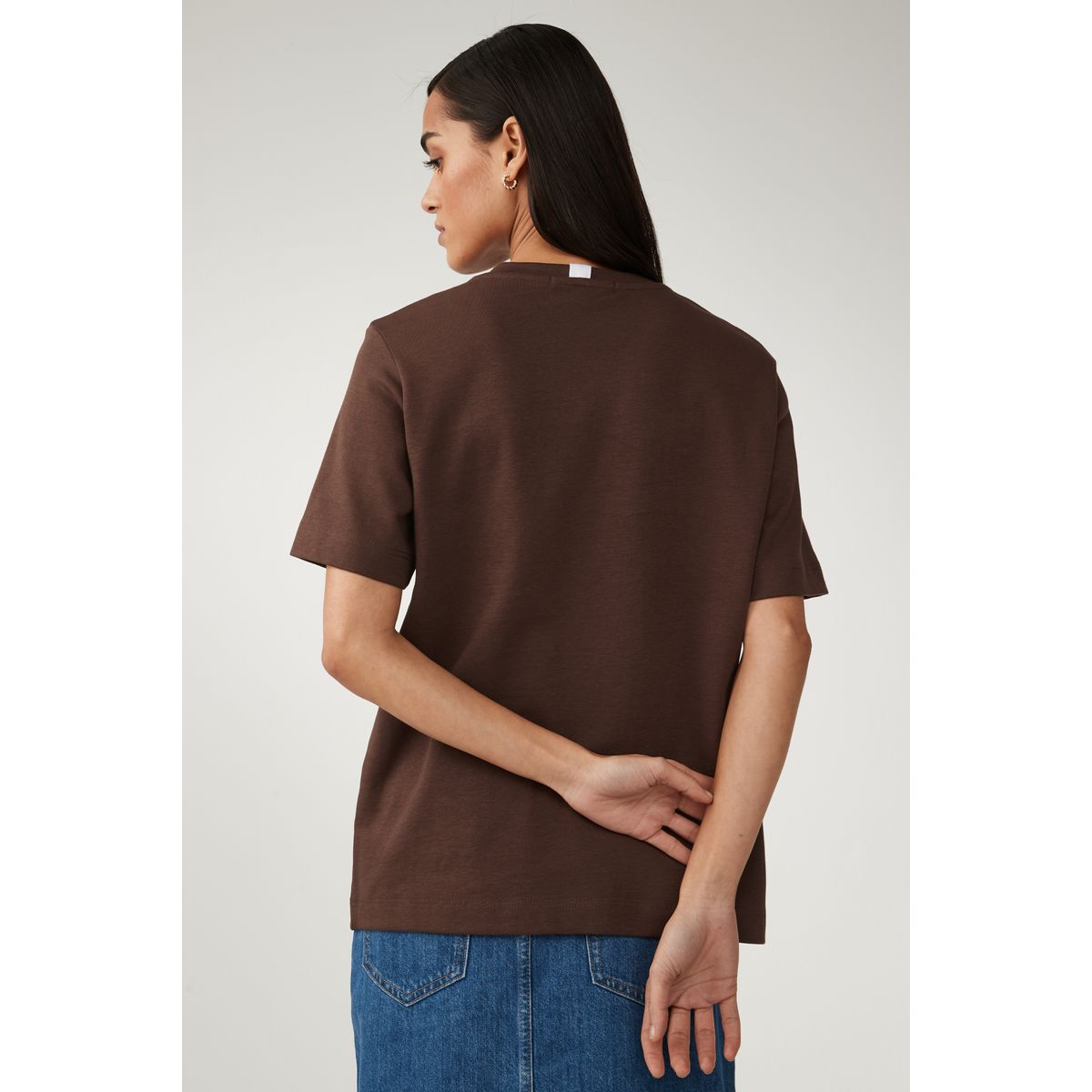 T-shirt ras du cou épais à manches courtes marron chocolat, NEXT