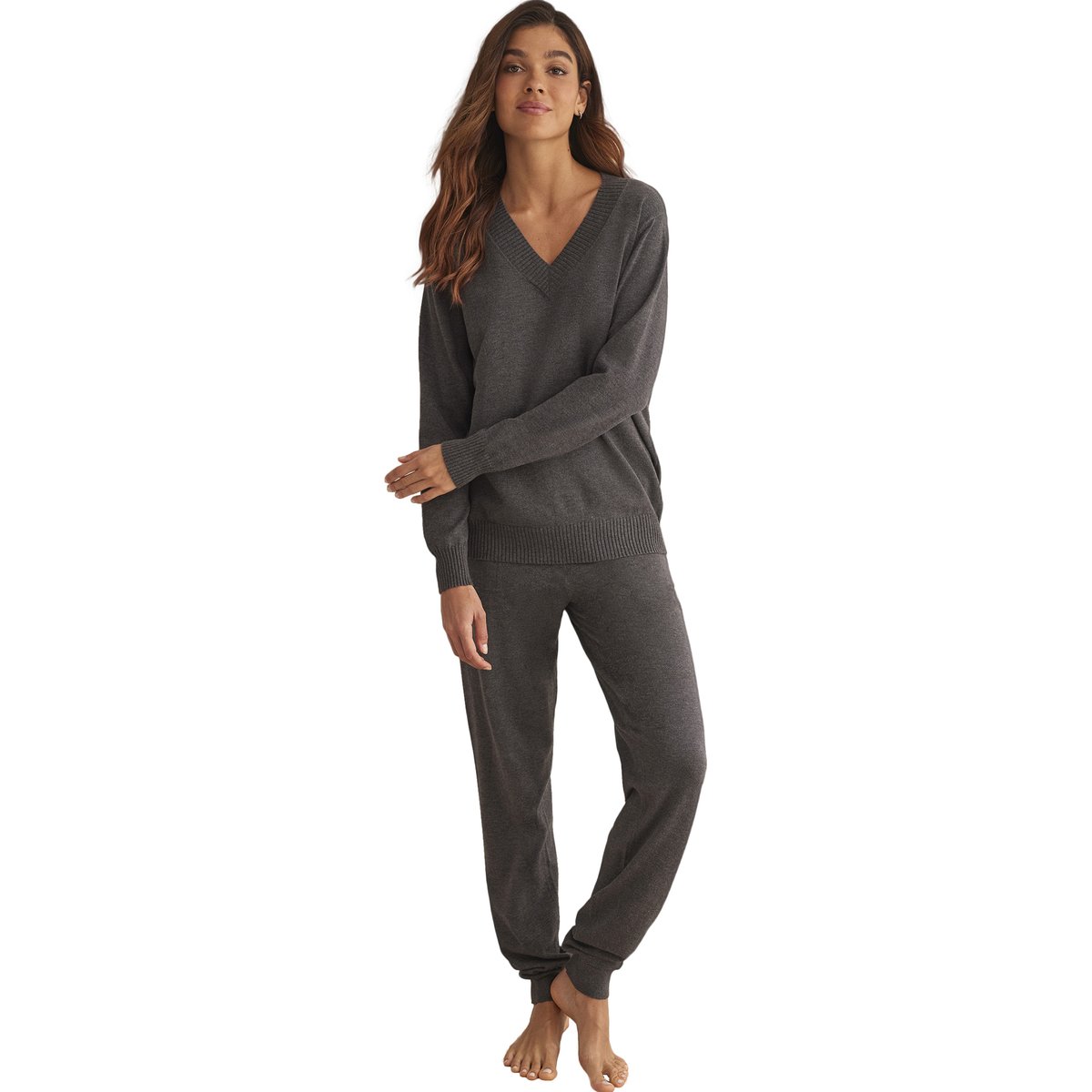 Tenue détente et intérieur pyjama pantalon top col V TRICOTP98 gris, SELMARK