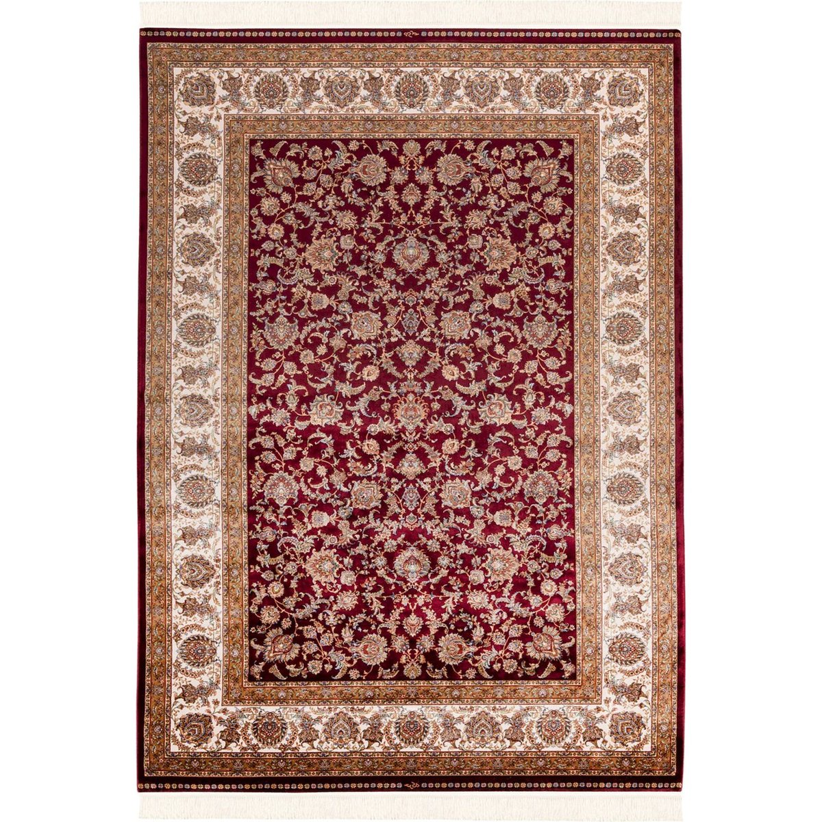 Tapis rectangulaire en modal motif oriental rouge bordeaux à bordure ivoire, ARTE ESPINA