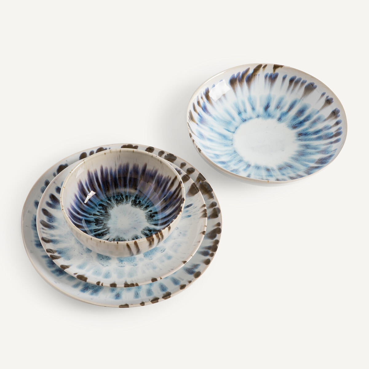 Lote de 4 taças em grés esmaltado, Amadora azul/branco/castanho, AM.PM