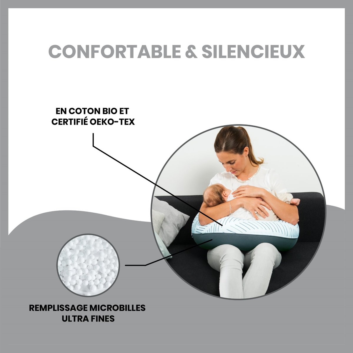 Coussin d'allaitement et de maternité doomoo gris foncé, BABYMOOV