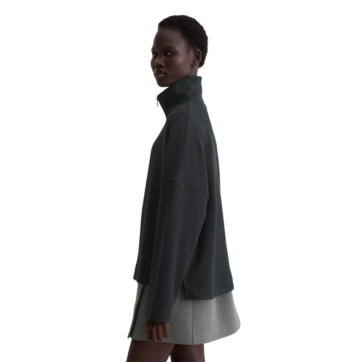 Sweat-shirt à demi-zip relaxed en coton organique doux bleu foncé, MARC O'POLO
